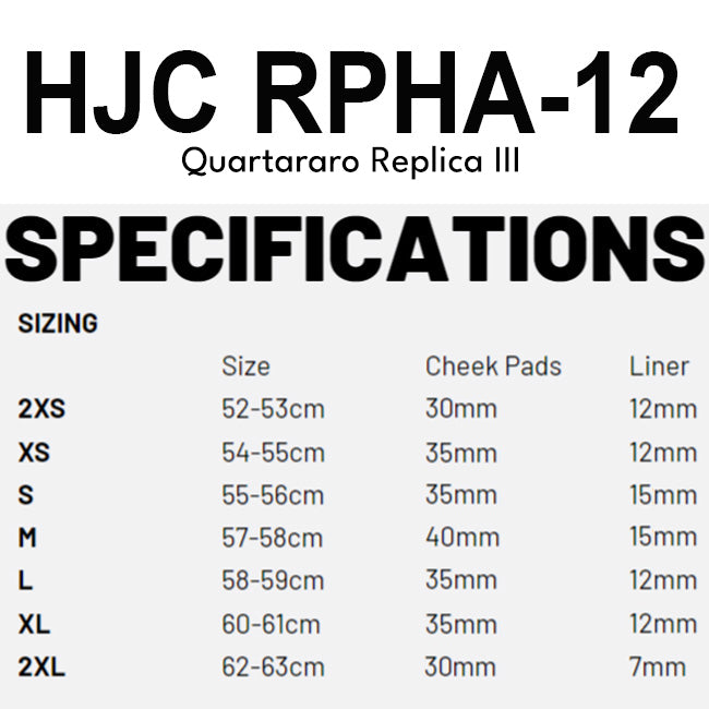 RPHA12 Quartararo Rep III size chart