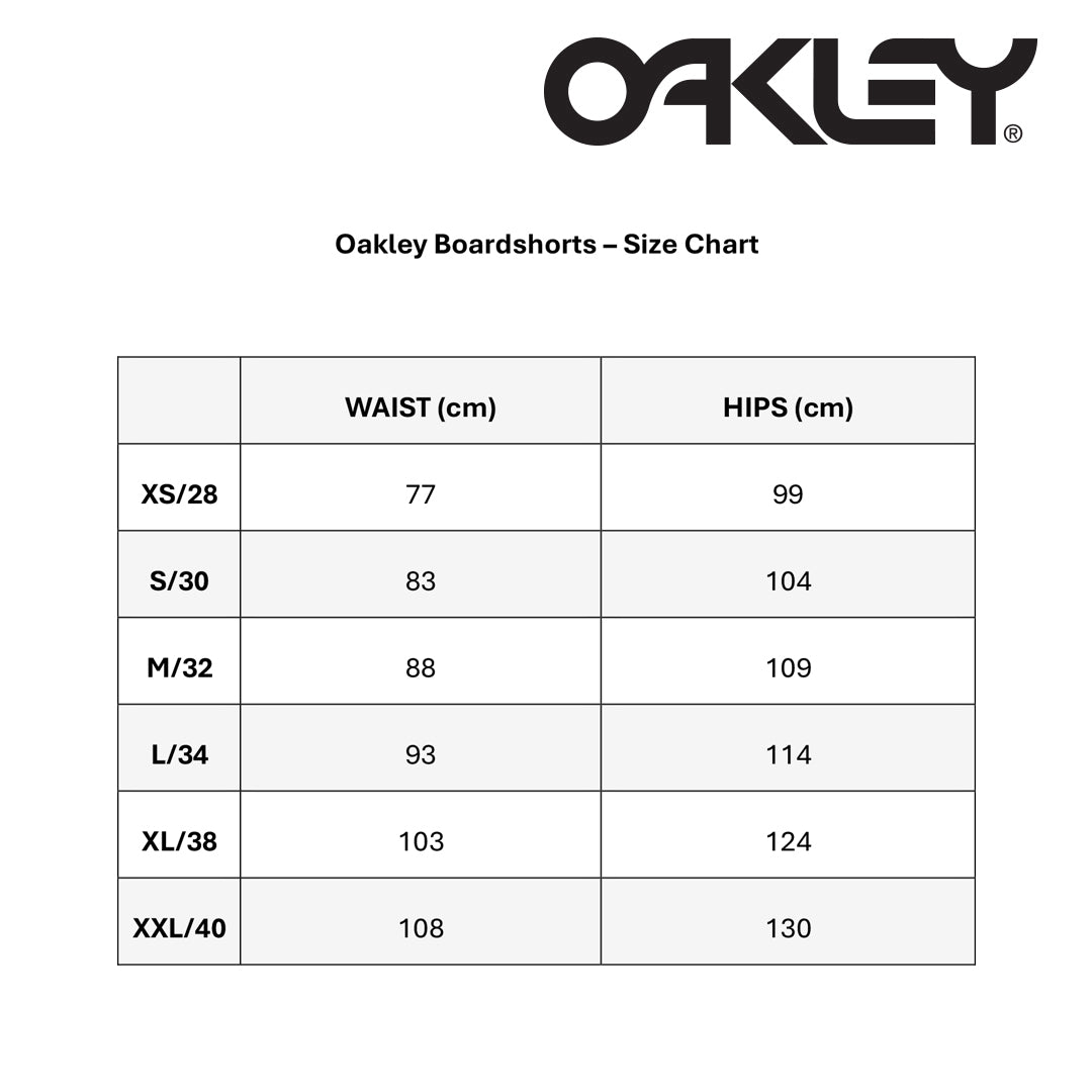 Oakley Boardshorts Size Chart
