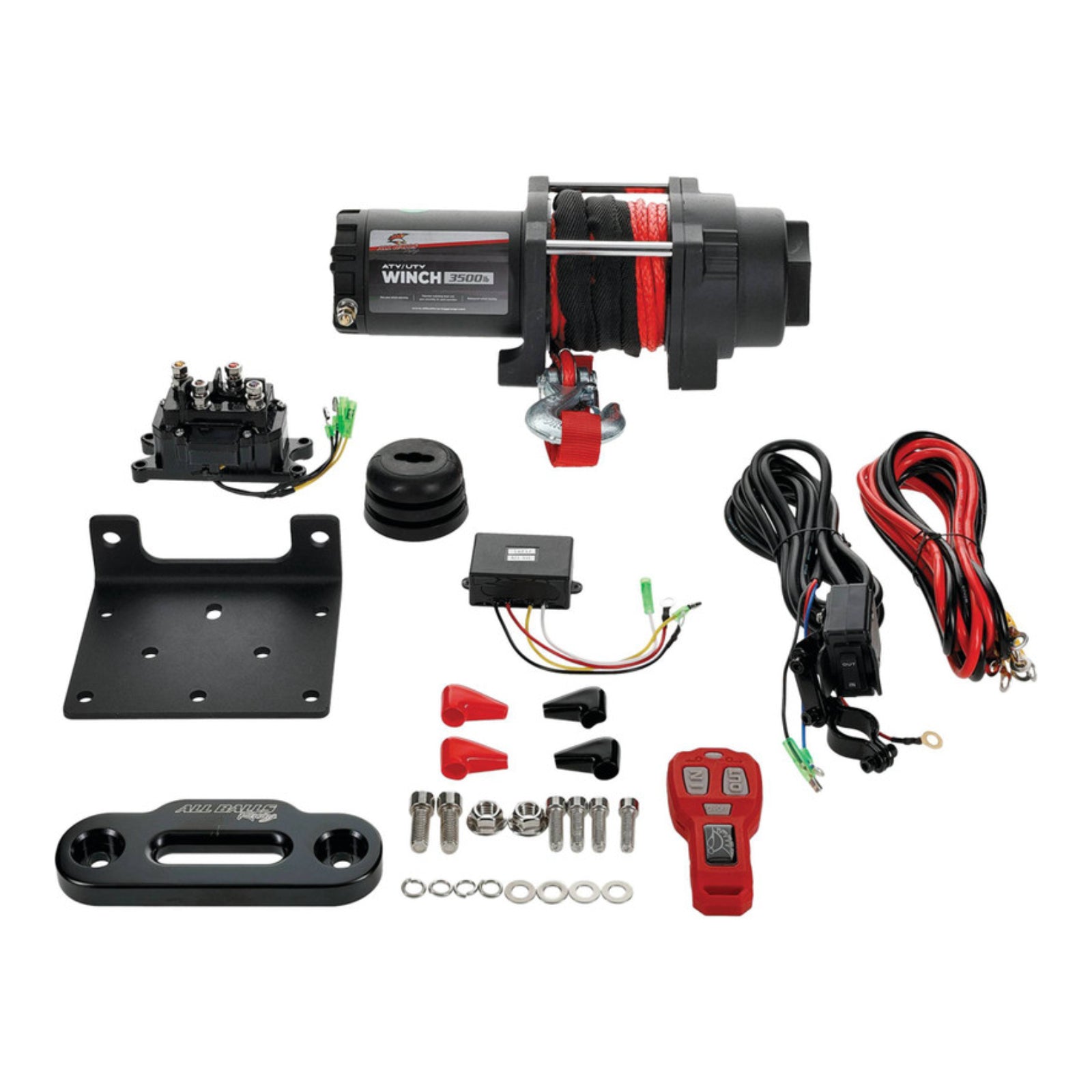 ALL BALLS 4 BOLT WINCH 3500LB with 39FT SYNTHETIC ROPE