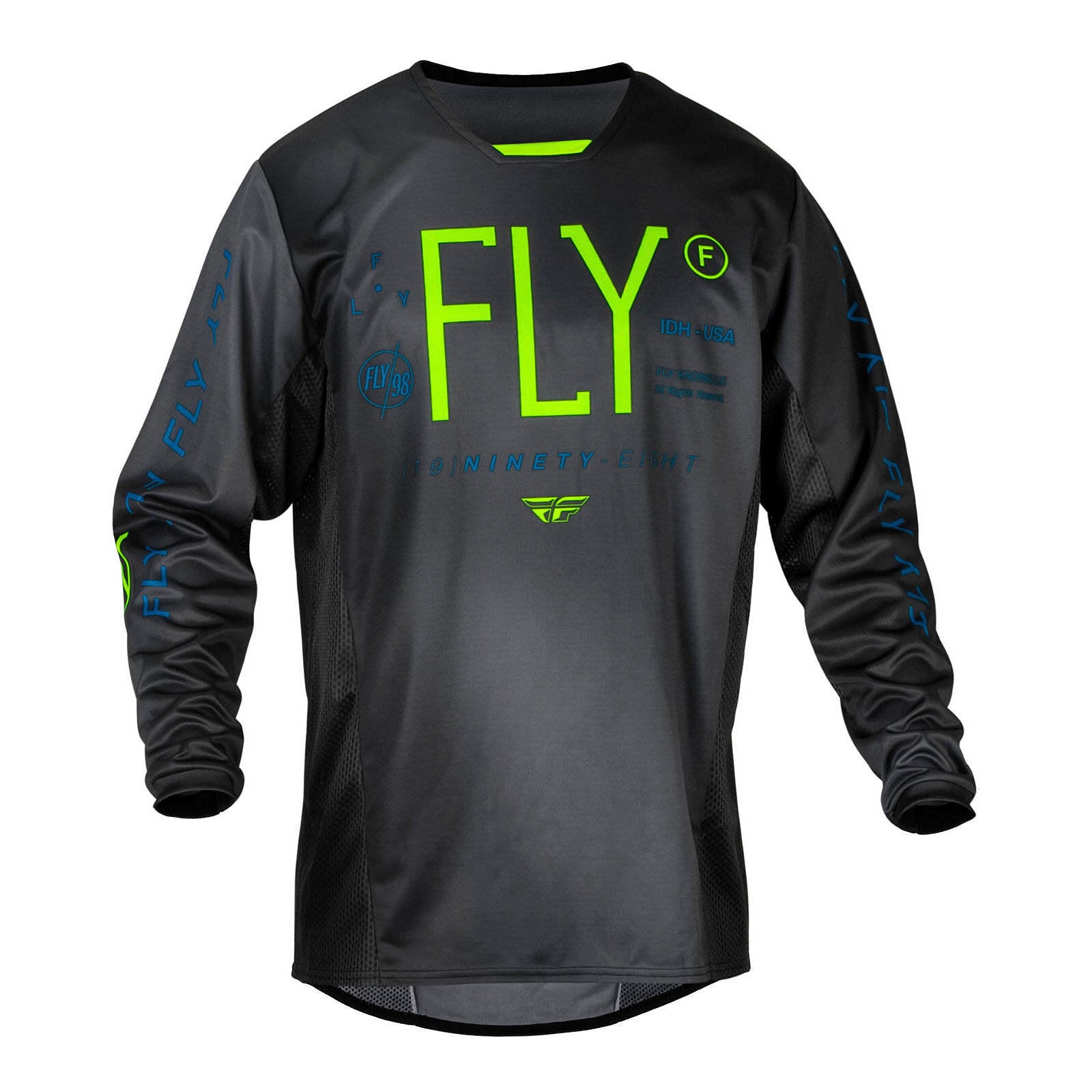 FLY Racing Youth Kinetic Jersey - Charcoal / Neon Green / True Blue