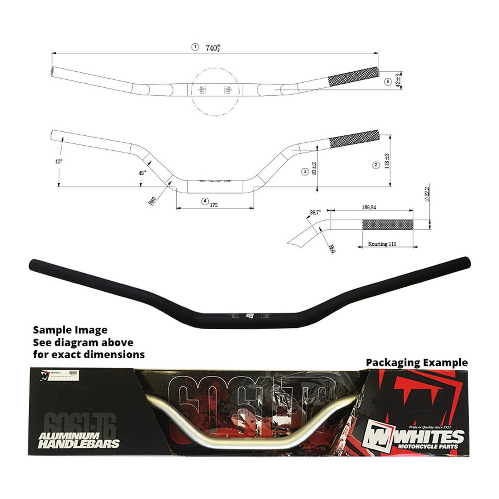 Whites Handlebar Taper AL6061 Black CR80/85 RM/KX65 YZ85/80