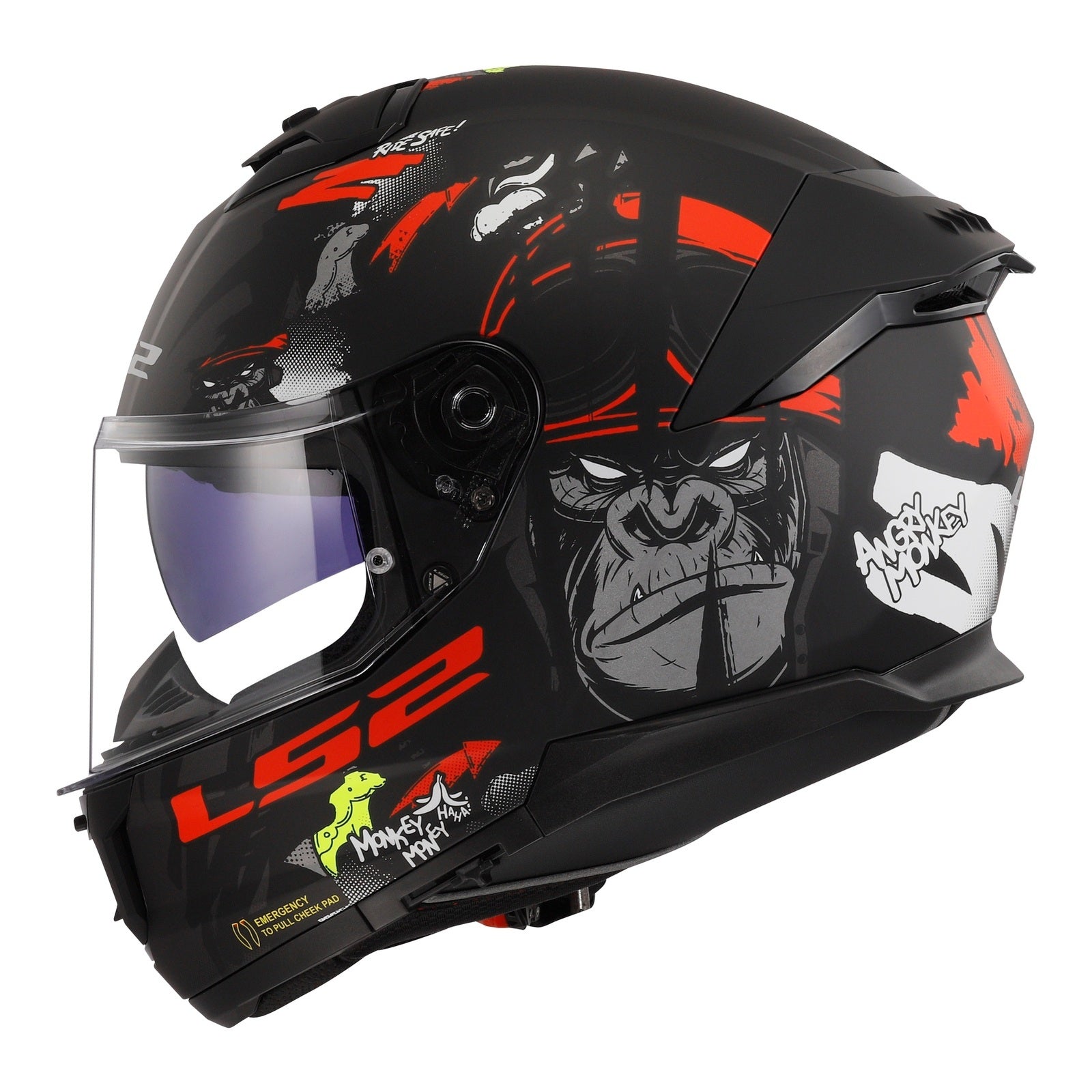 LS2 FF808 Stream II Angry Monkey Helmets - Matte Black / Red 06