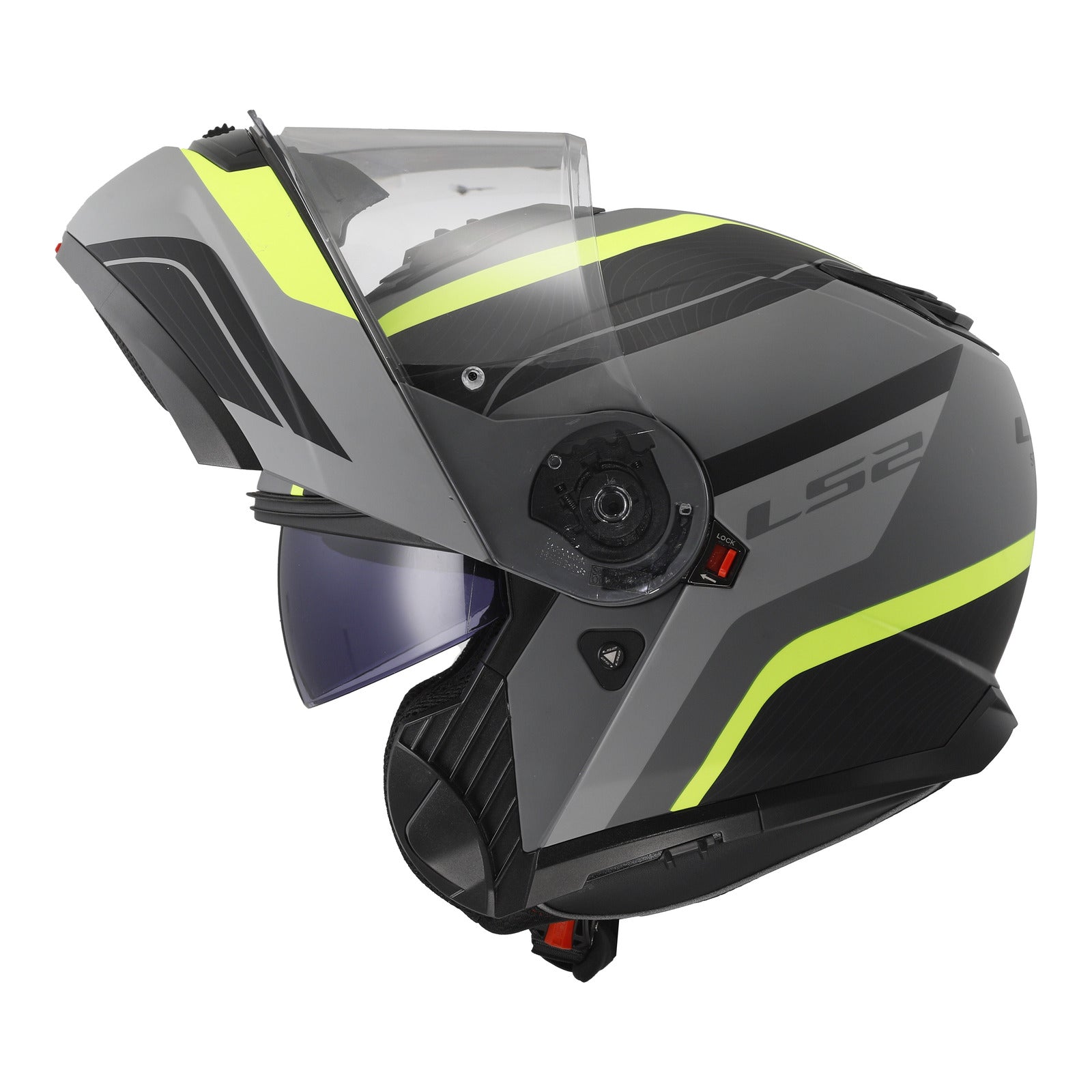 LS2 FF908 Strobe II Monza Flip Front Helmets - Matte Black / Hi-Vis Yellow 06