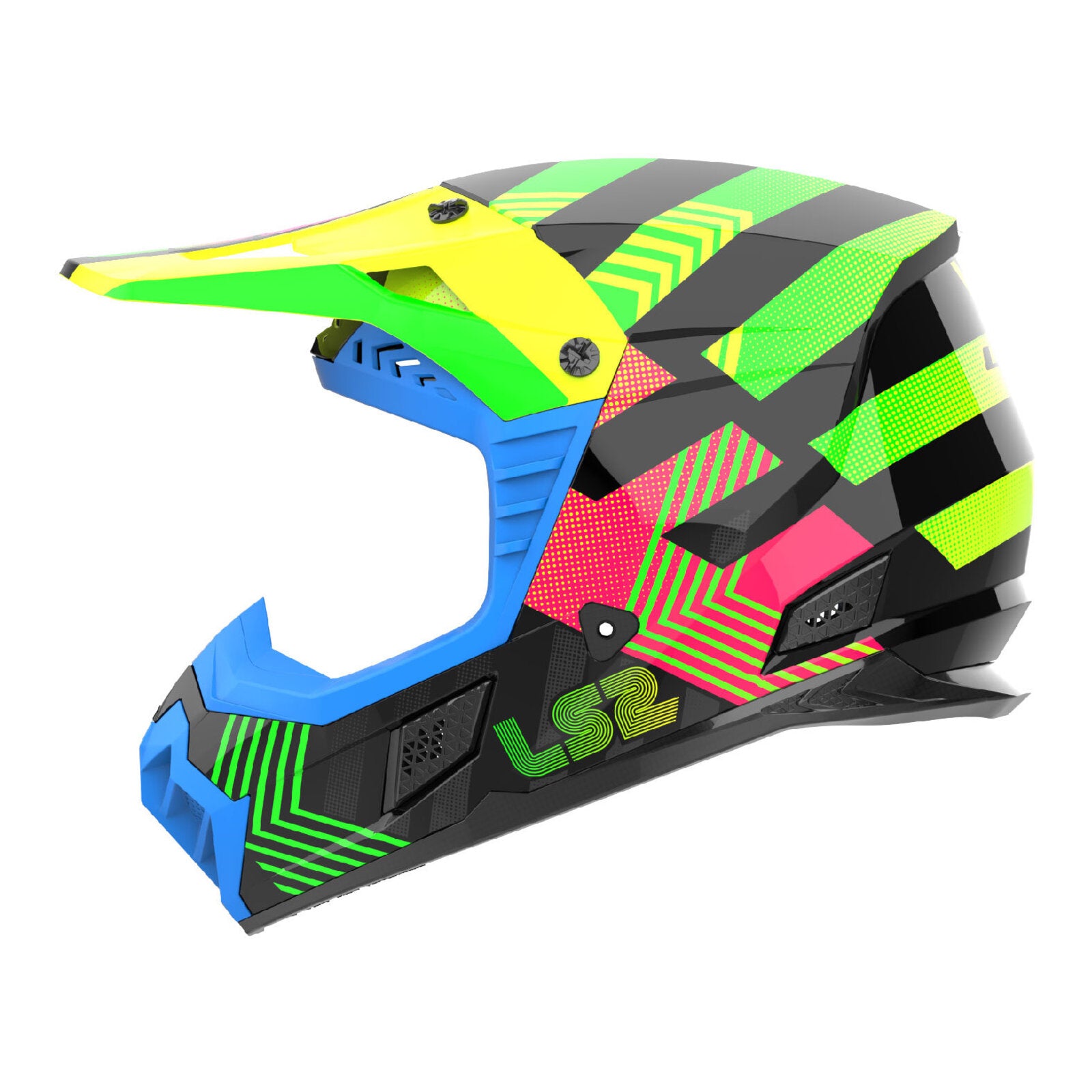 LS2 MX706J COZ Junior Helmet - Chromatic Black / Hi-Vis Pink