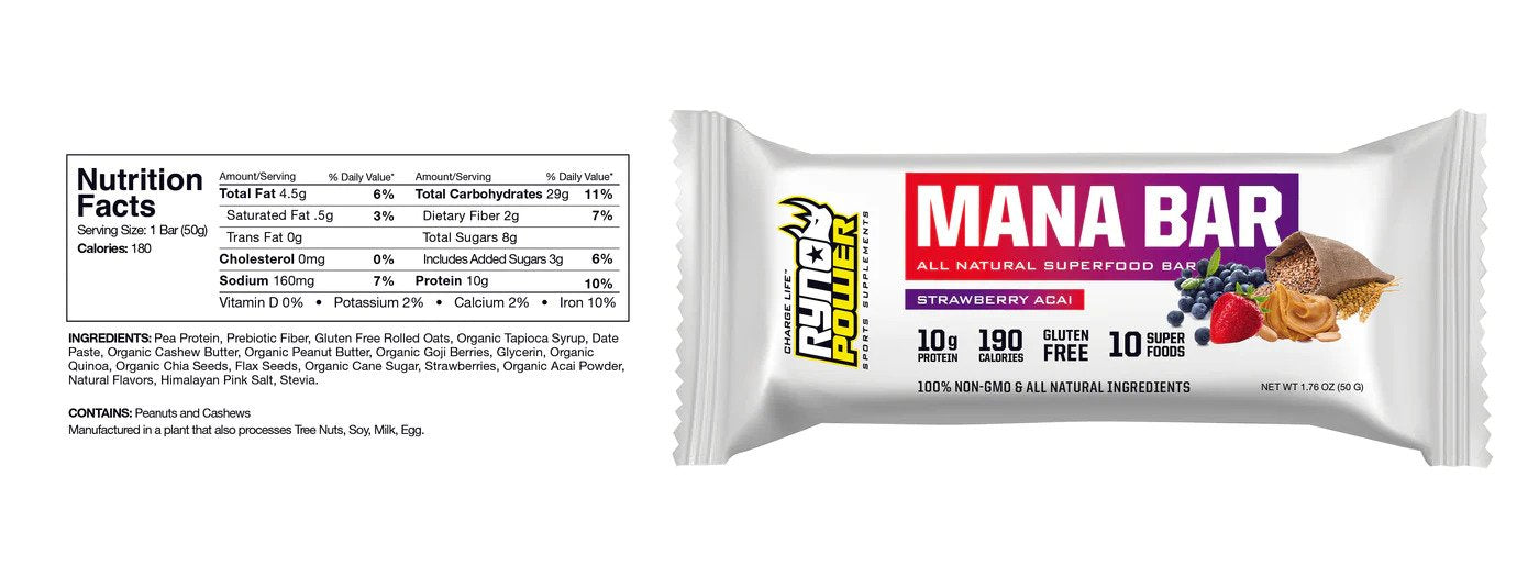 Ryno Power Mana Protein Bar Strawberry Acai 12pk