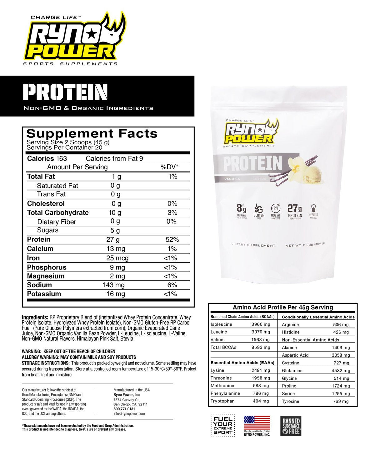 Ryno Power PROTEIN Premium Whey Powder - Vanilla