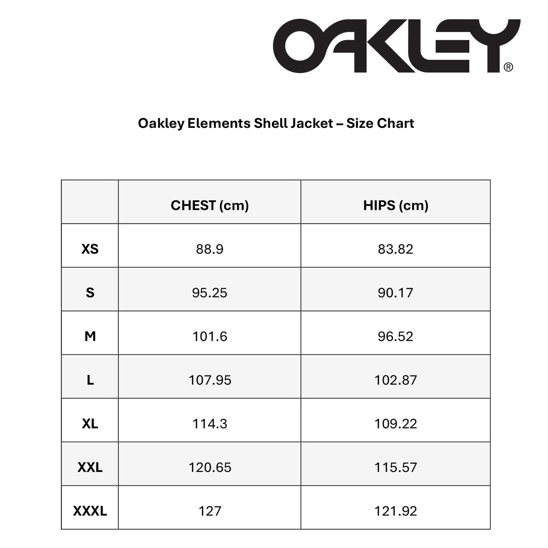 Oakley Elements Shell Jacket size chart
