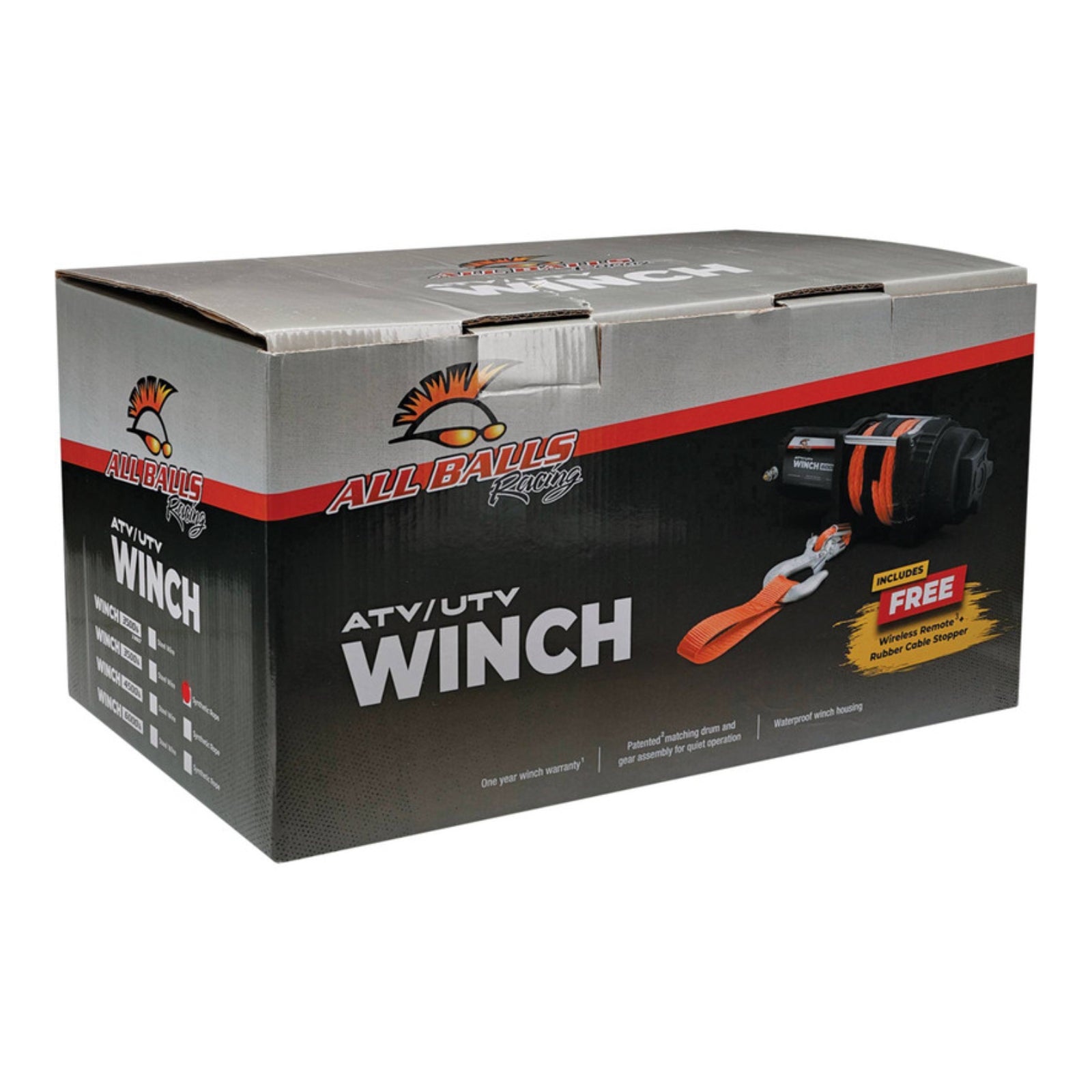 ALL BALLS 4 BOLT WINCH 3500LB with 39FT SYNTHETIC ROPE