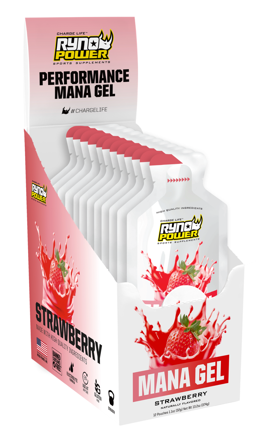 Ryno Power Performance Gel - Strawberry (12-Pack Caddy)