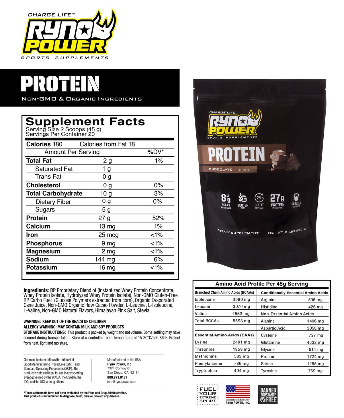 Ryno Power PROTEIN Premium Whey Powder - Chocolate