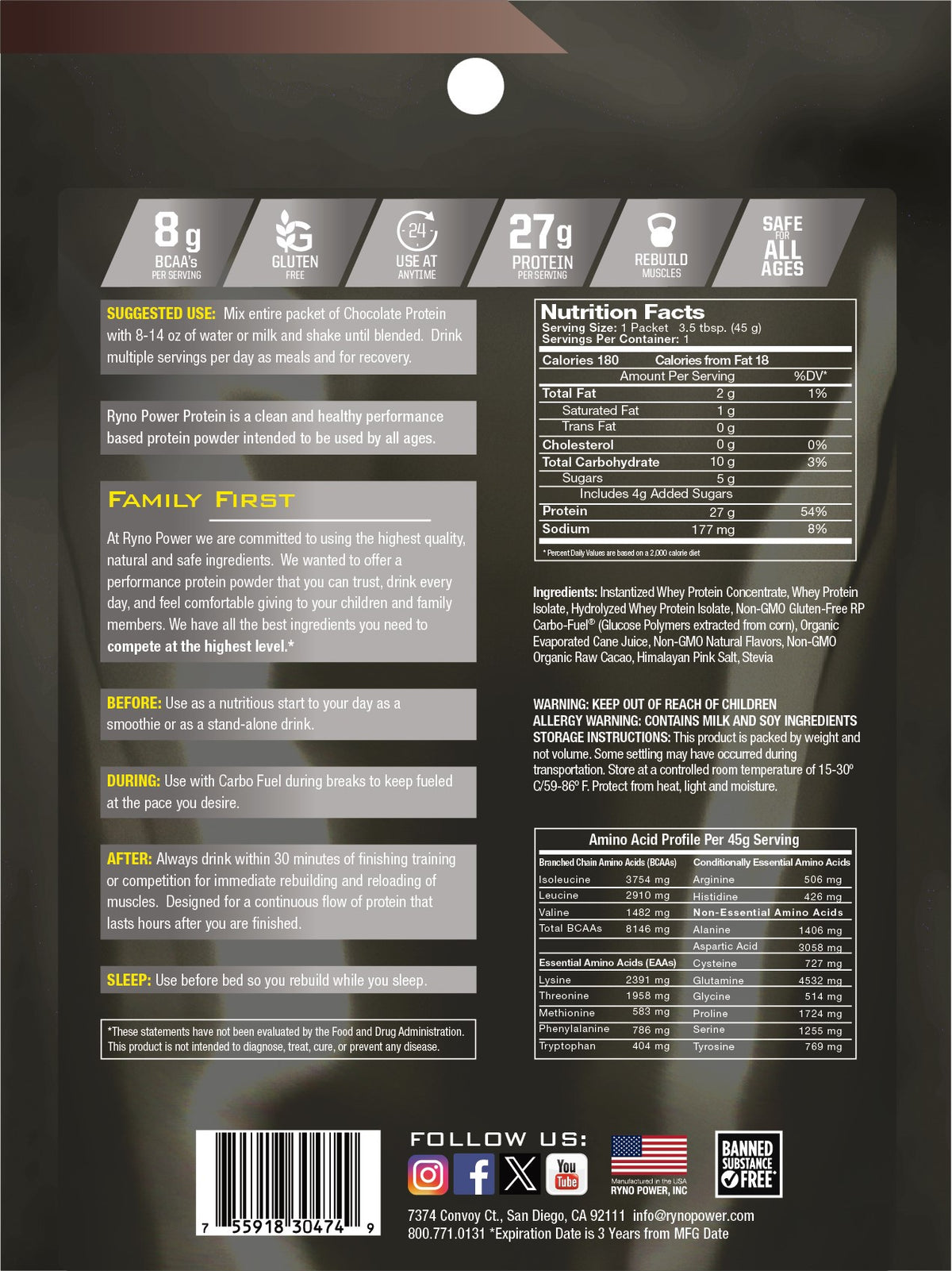 Ryno Power Protein Premium Whey Chocolate Powder