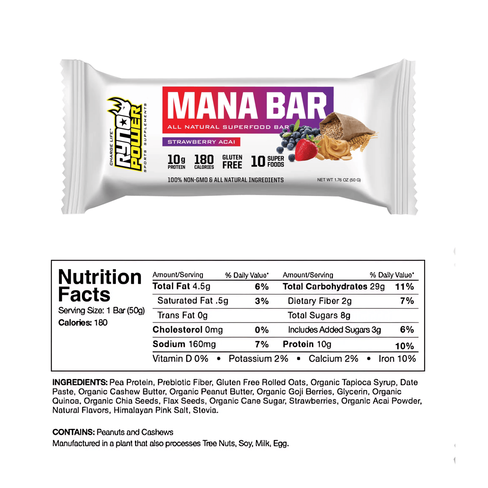 Ryno Power Mana Protein Bar Strawberry Acai
