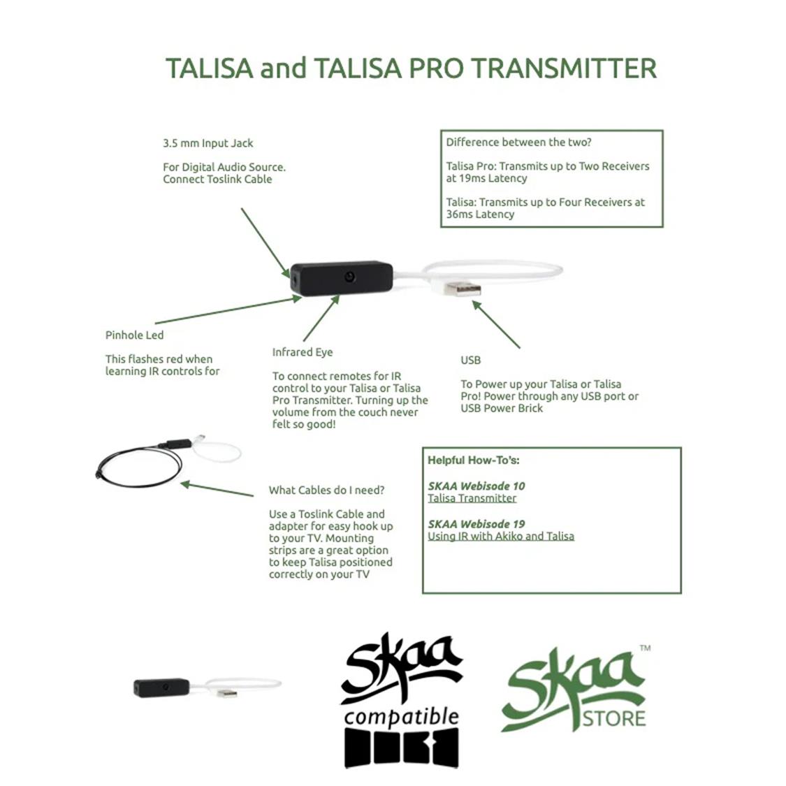 SKAA TRANSMITTER TOSLINK & S/PDIF (OPTICAL & ELECTRICAL) TALISSA - USB POWERED